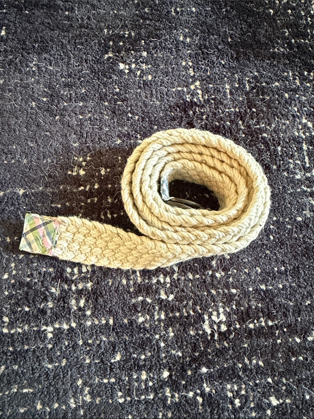 Woven Natural Rope Belt with Plaid Tip Size Small